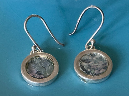 SMALL ROUND ROMAN GLASS STERLING EARRINGS