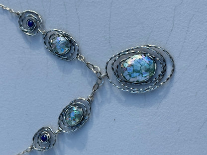 3 OVAL ROMAN GLASS PLUS TWO ROUND STERLING WITH LAPIS NECKLACE