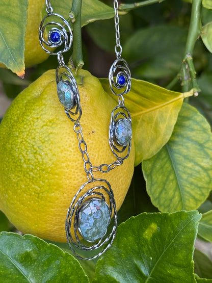 3 OVAL ROMAN GLASS PLUS TWO ROUND STERLING WITH LAPIS NECKLACE