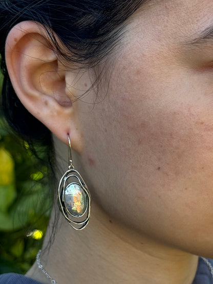 Oval ancient  roman glass 2 sterling circles earrings