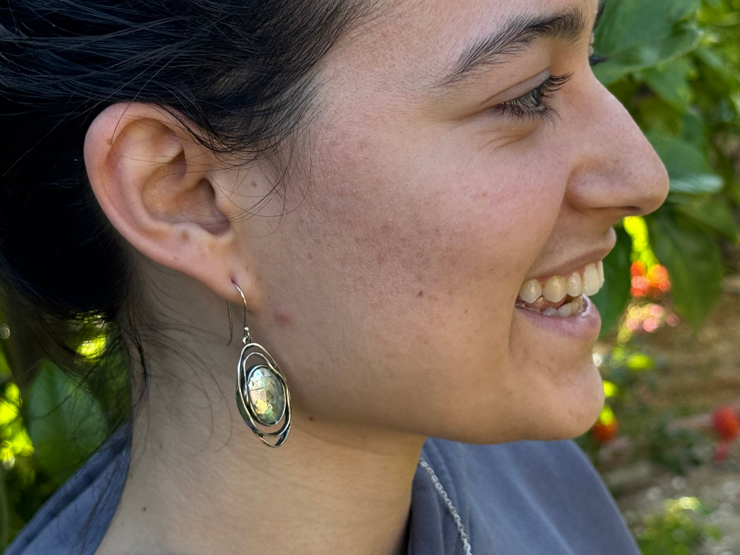 Oval ancient  roman glass 2 sterling circles earrings