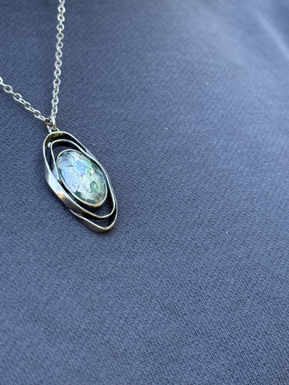 Oval ancient roman glass with two sterling loops necklace