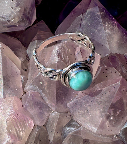 Small Larimar Decorated Band Sterling Silver Ring