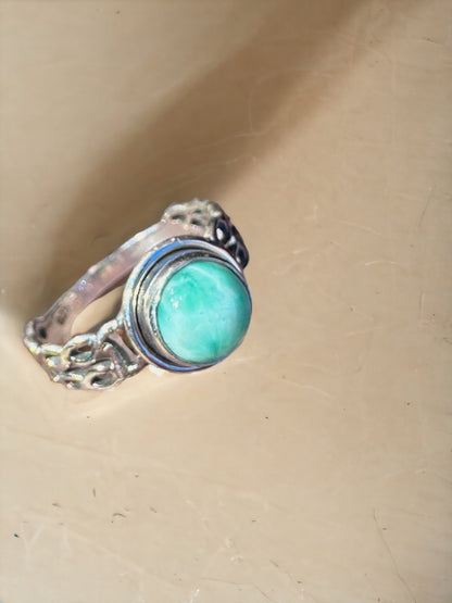 Small Larimar Decorated Band Sterling Silver Ring