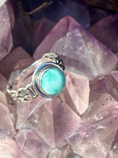 Small Larimar Decorated Band Sterling Silver Ring