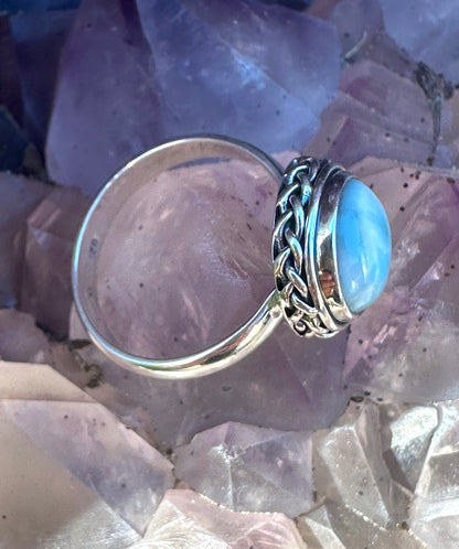 Big Larimar Simple Band Sterling Silver Ring