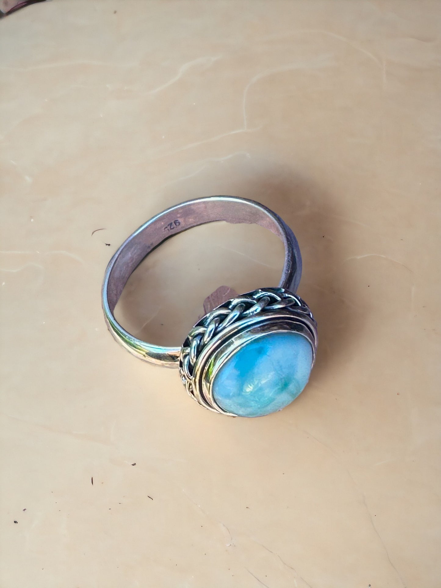 Big Larimar Simple Band Sterling Silver Ring