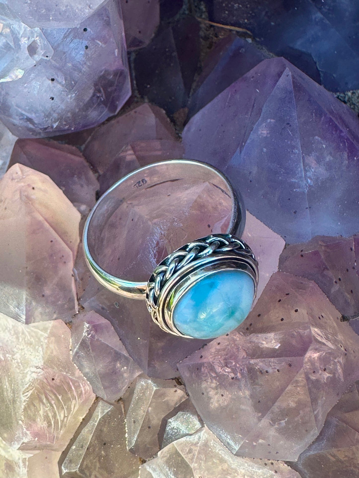 Big Larimar Simple Band Sterling Silver Ring