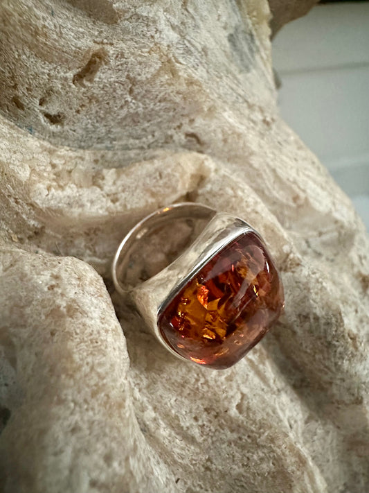 Honey Amber Sterling Silver Ring