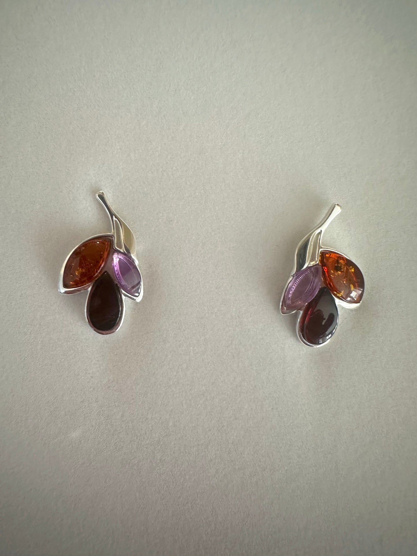 Honey Amber Amethyst Cherry Sterling Post Earrings