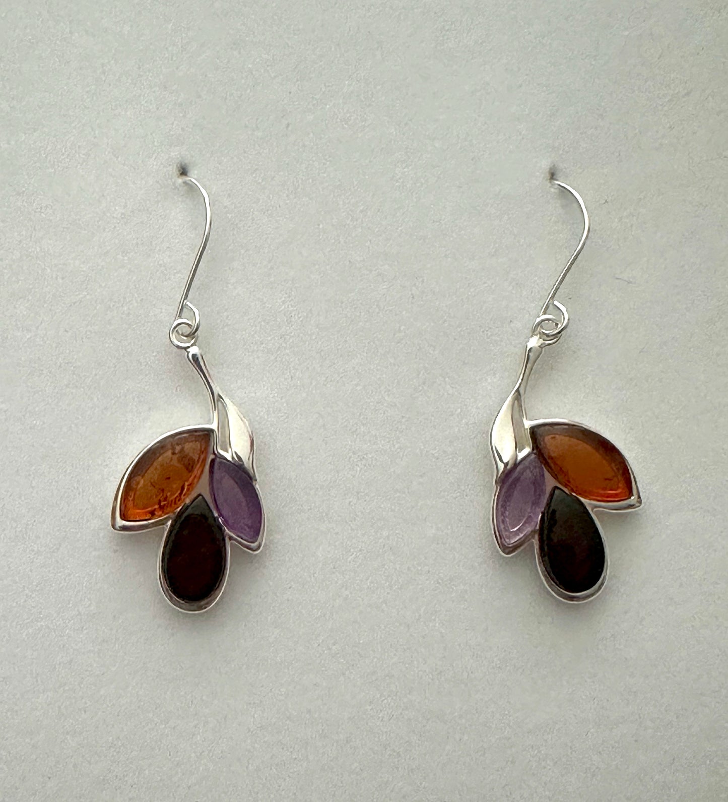 Honey Amber Amethyst Cherry Sterling Fish Hook Earrings