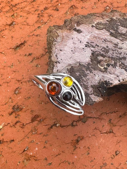 Amber Adjustable Sterling Silver Ring