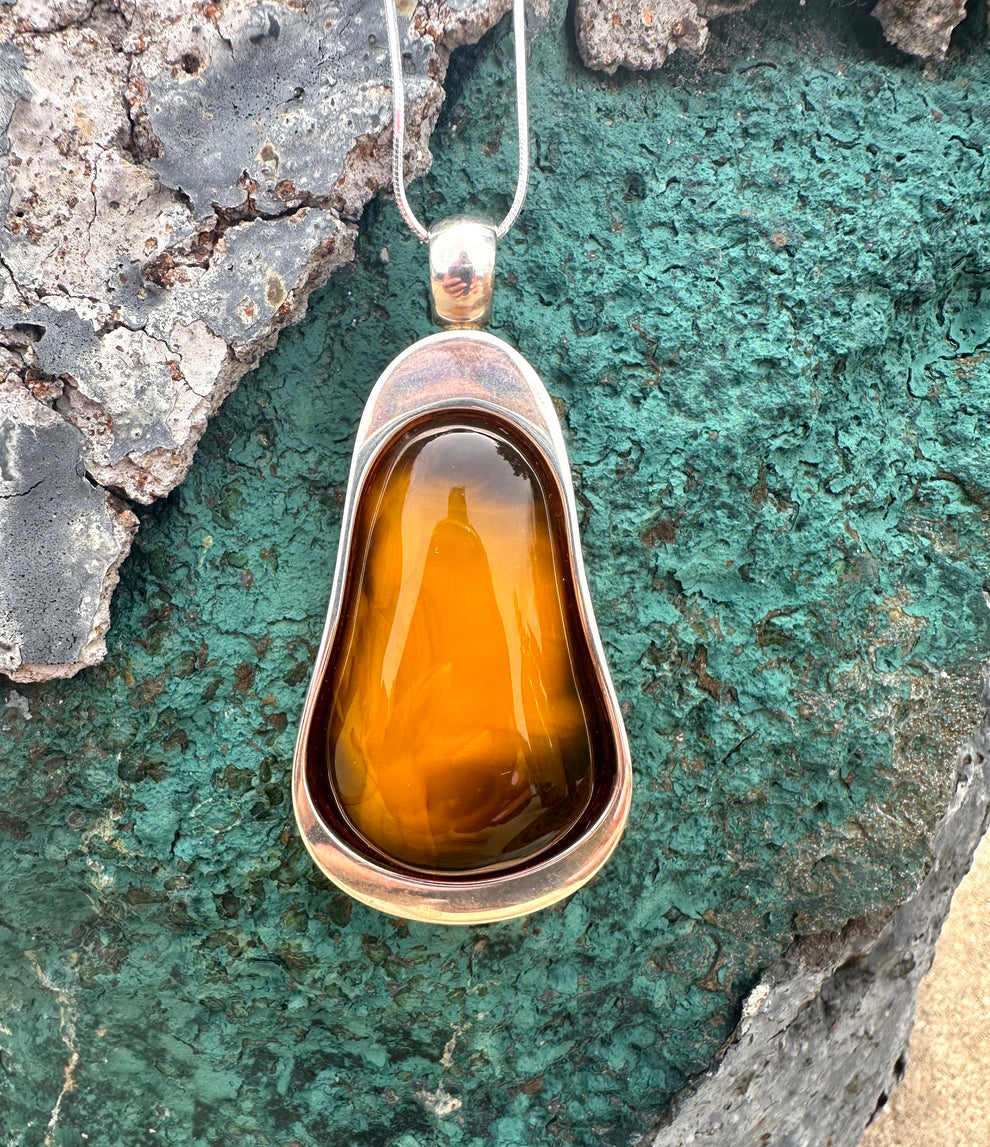 Sterling Silver Milky Amber Necklace