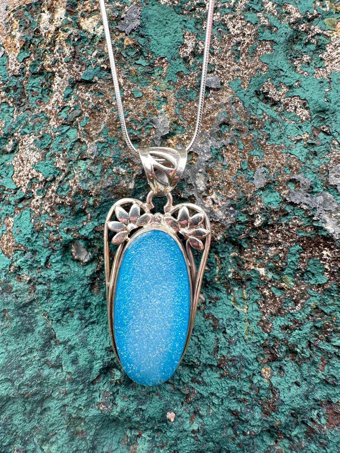 Sterling Silver Blue Druzy Necklace