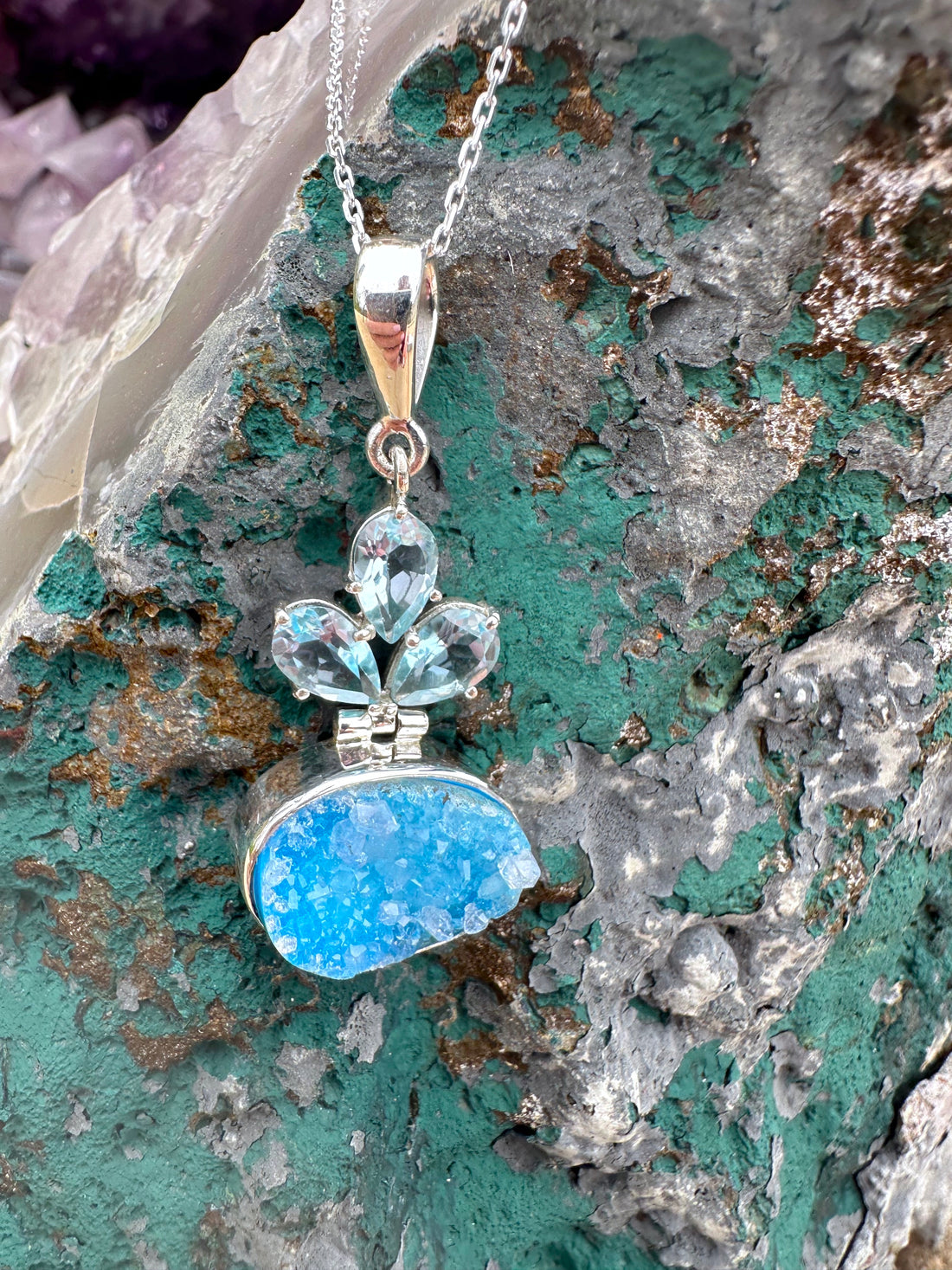 Sterling Silver Blue Druzy & Blue Topaz Necklace