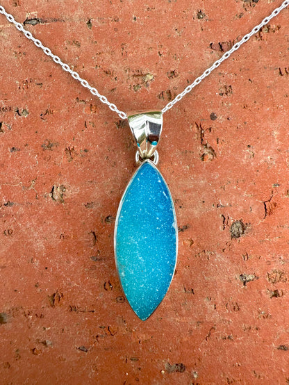 Blue Druzy Oval Sterling Silver Necklace