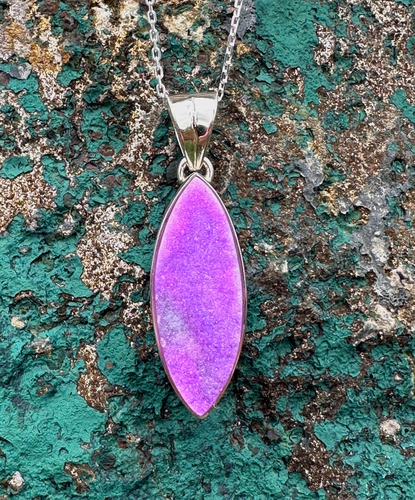 Purple Druzy Oval Sterling Silver Necklace