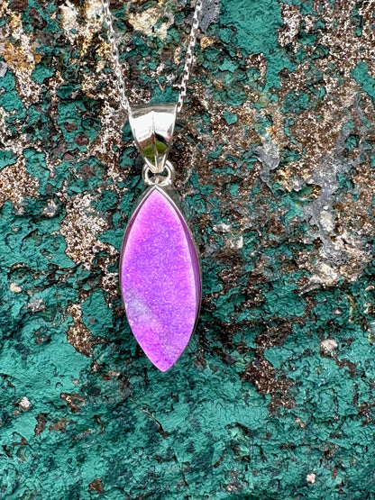 Purple Druzy Oval Sterling Silver Necklace