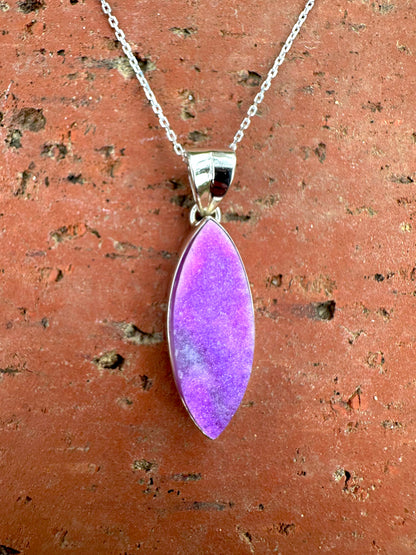 Purple Druzy Oval Sterling Silver Necklace