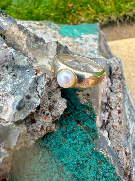 Pearl C.Z. Sterling Silver Ring