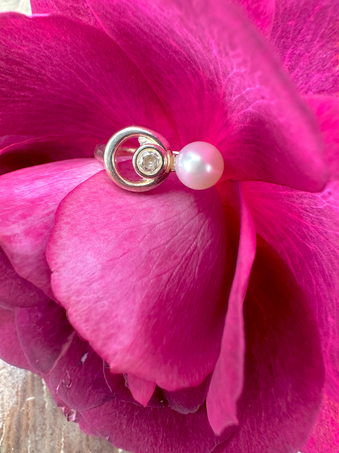 Sterling Silver Pearl & CZ in Circle Ring