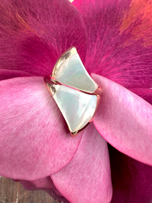 Rose Gold 2 Triangle Mother of Pearl Ring