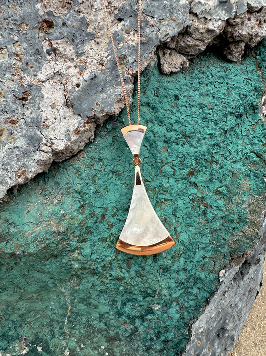 Rose Gold Over Sterling White Mother of Pearl 2 Parts Triangular Necklace