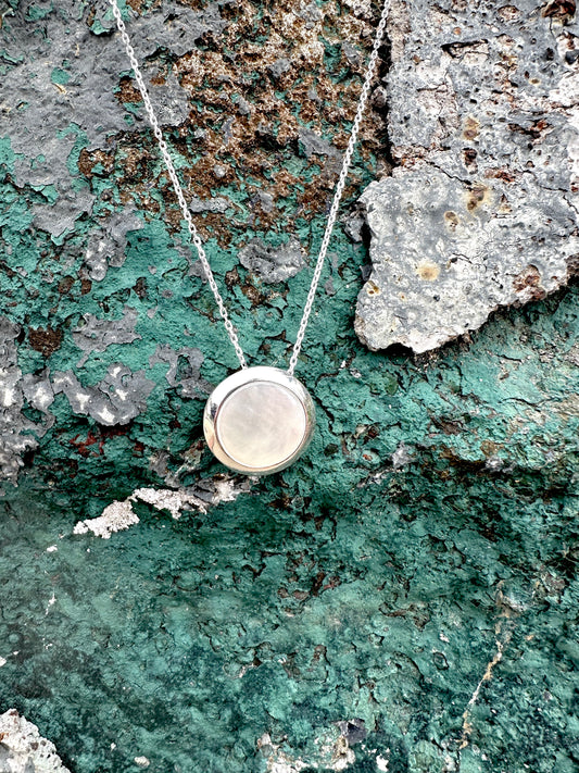 Round Mother of Pearl Sterling Silver Necklace