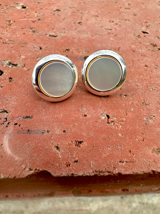 Round Mother of Pearl Sterling Silver Post Earrings