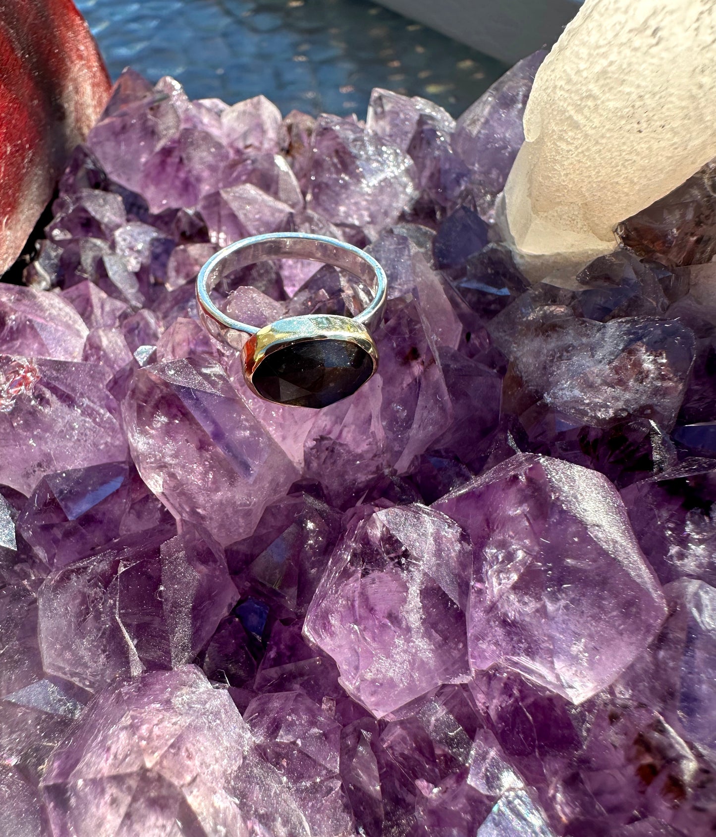 Solid Gold & Sterling Faceted Labradorite Ring