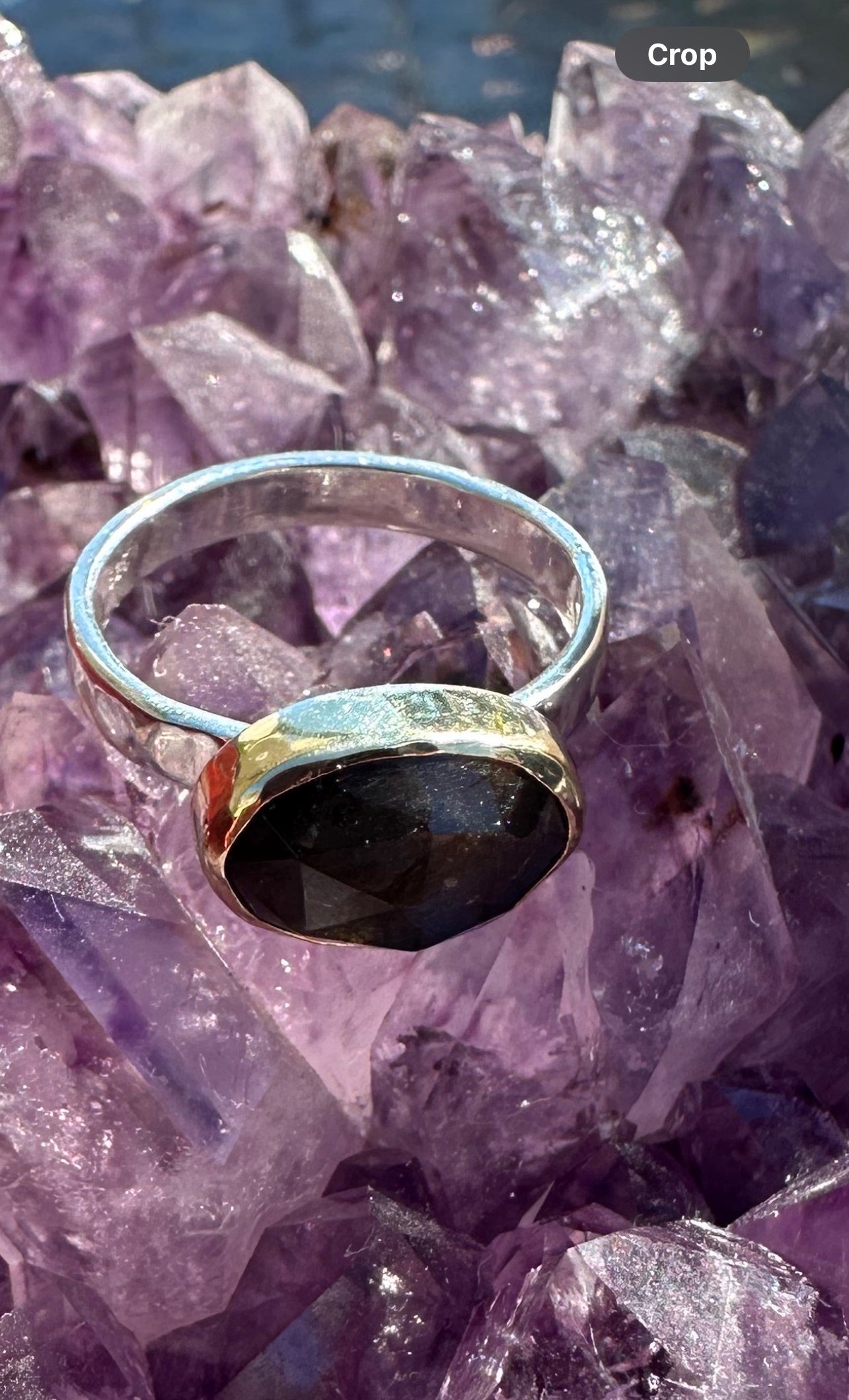 Solid Gold & Sterling Faceted Labradorite Ring