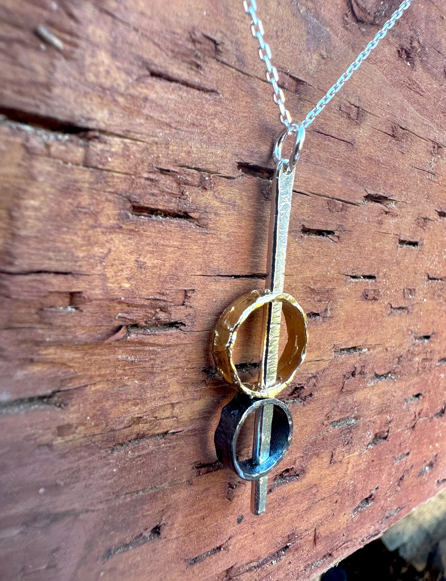 Gold Plated & Oxidized Loop on Sterling Necklace