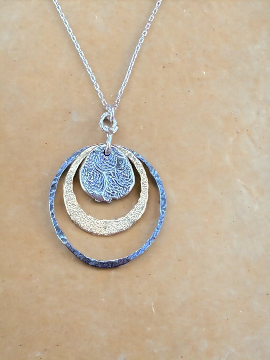 3 Circles, 2 Oxidized Circles & Gold Plated Circle Necklace