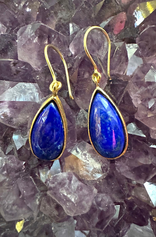 Teardrop Lapis Gold Plated Over Sterling Earrings