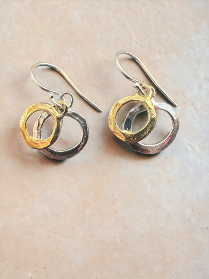 Gold Plated & Sterling 2 Circles Earring