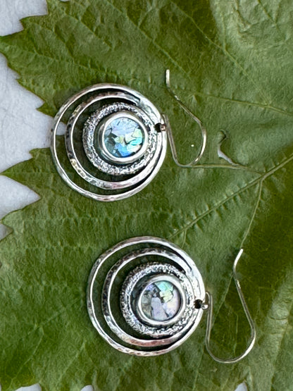 round 3 circels ancient roman glass sterling earrings