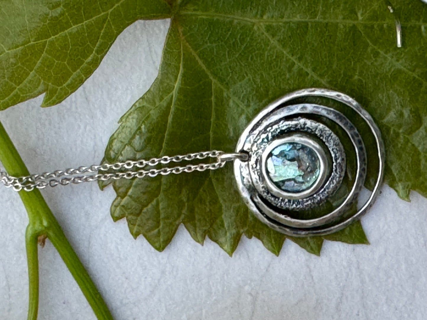 3 STERLING CIRCLES AROUND ROUND ROMAN GLASS STERLING NECKLACE