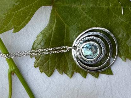 3 STERLING CIRCLES AROUND ROUND ROMAN GLASS STERLING NECKLACE