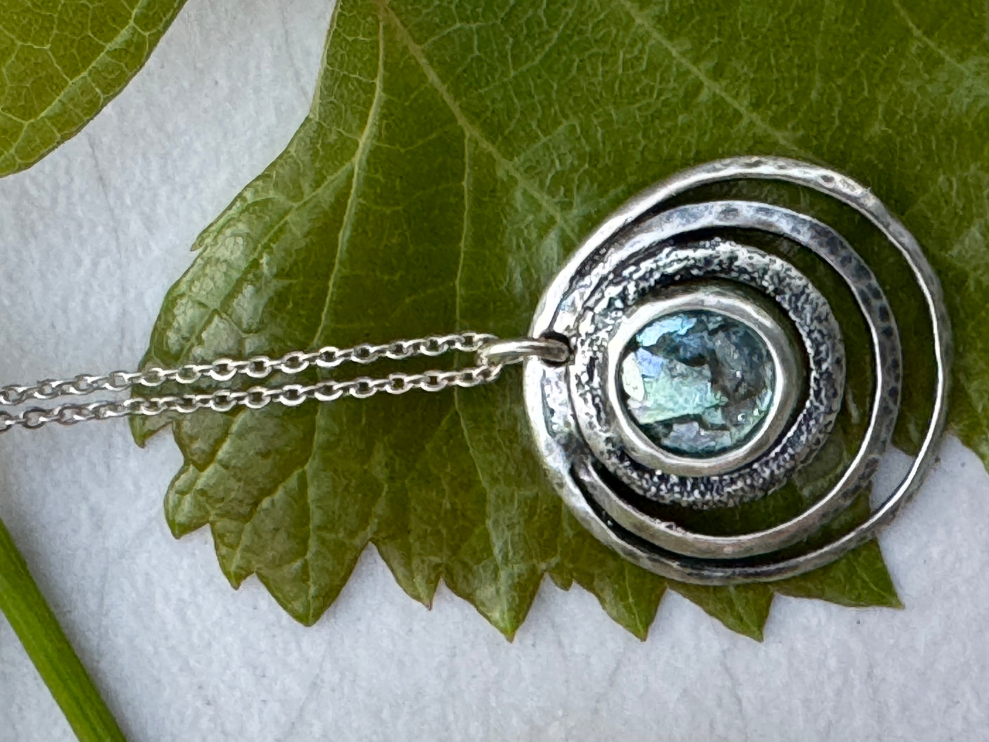 3 STERLING CIRCLES AROUND ROUND ROMAN GLASS STERLING NECKLACE