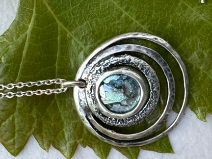 3 STERLING CIRCLES AROUND ROUND ROMAN GLASS STERLING NECKLACE
