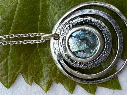 3 STERLING CIRCLES AROUND ROUND ROMAN GLASS STERLING NECKLACE