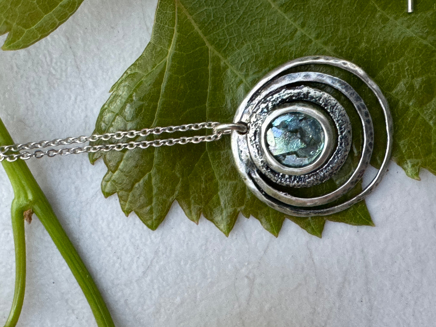 3 STERLING CIRCLES AROUND ROUND ROMAN GLASS STERLING NECKLACE
