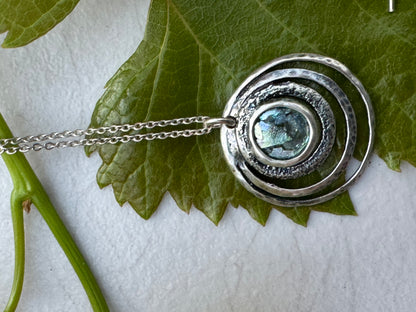 3 STERLING CIRCLES AROUND ROUND ROMAN GLASS STERLING NECKLACE