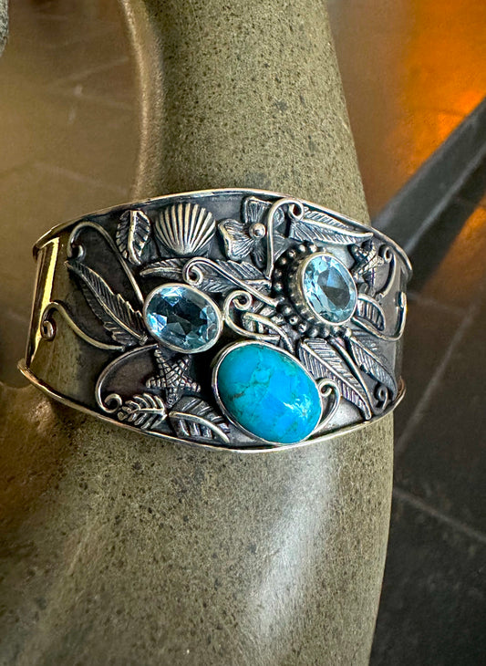 Oval Larimar & Blue Topaz Bracelet (Cuff)