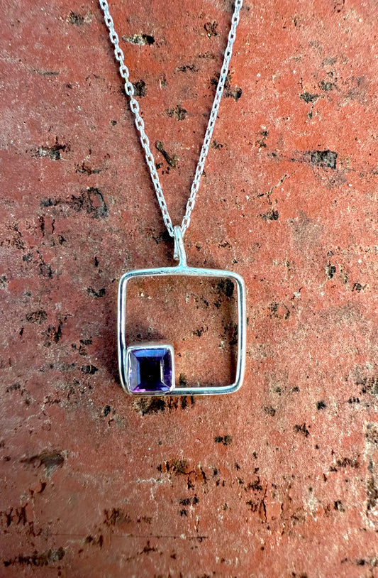 "Out of the Box" Square Amethyst Sterling Silver Necklace