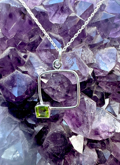 "Out of the Box" Square Peridot Sterling Silver Necklace