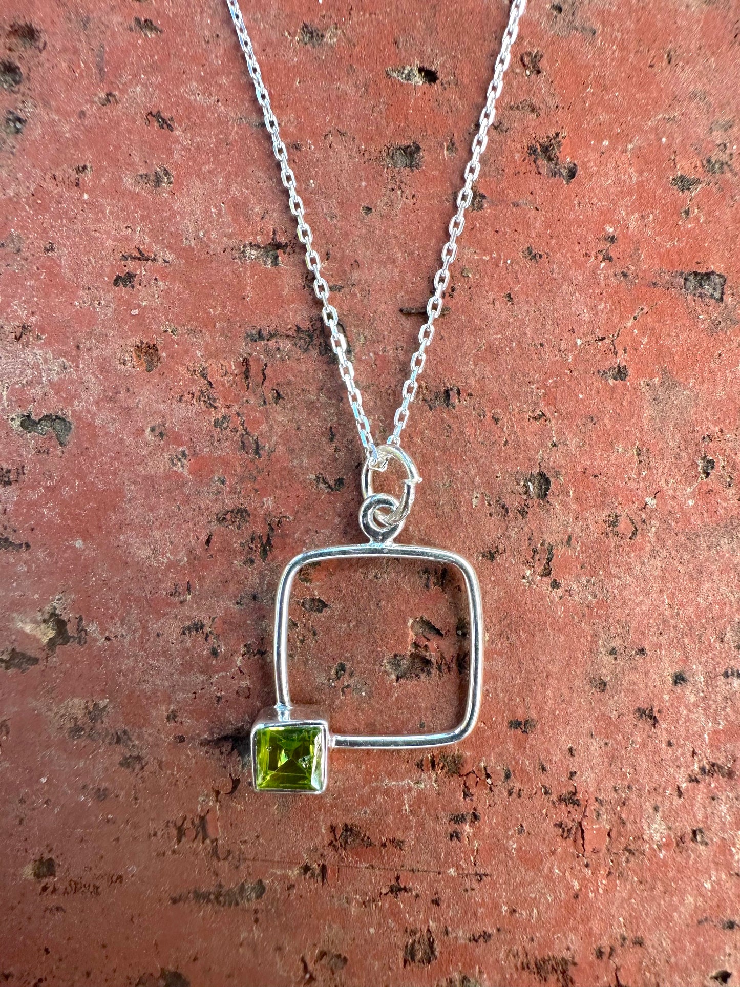 "Out of the Box" Square Peridot Sterling Silver Necklace