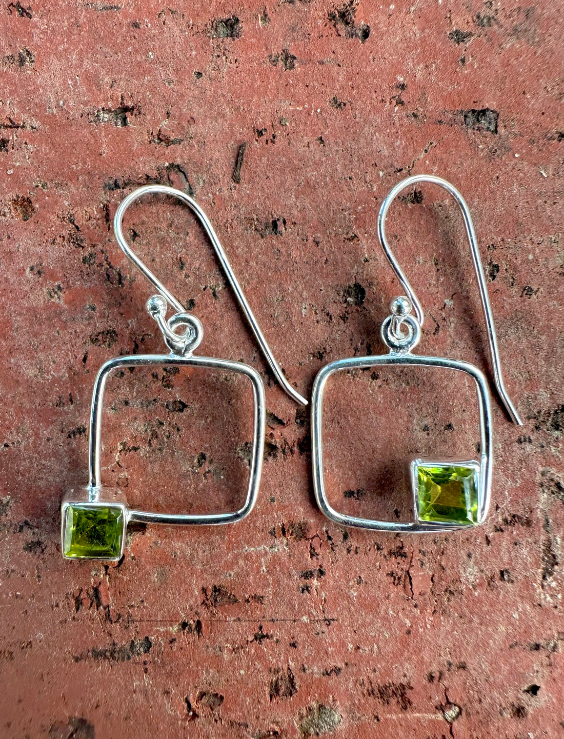 Sterling Silver Out of the Box Square Peridot Earrings