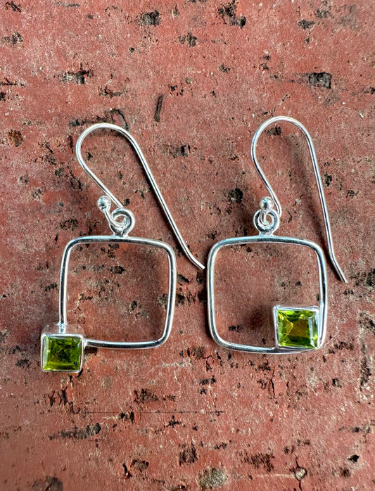 "Out of the Box" Square Peridot Sterling Silver Earrings