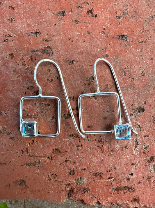 "Out of the Box" Blue Topaz Square Sterling Silver Earrings